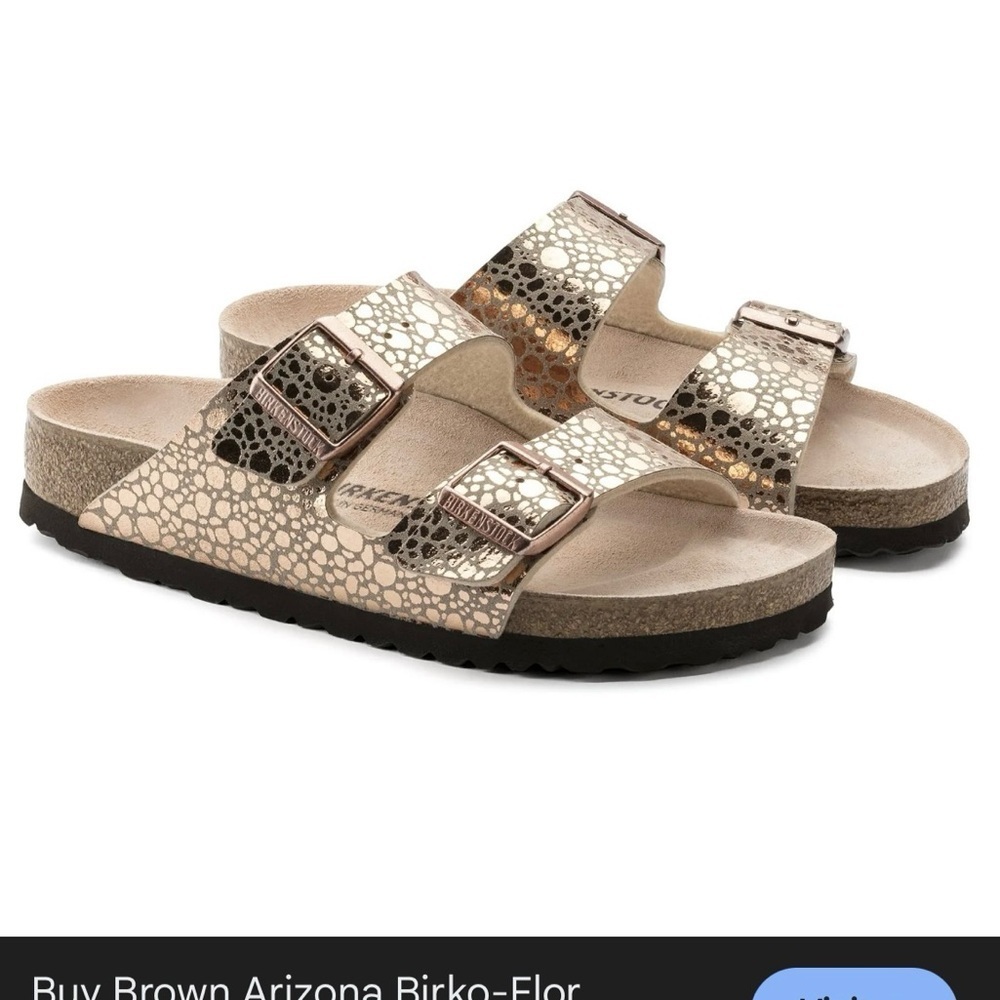 Birkenstock Arizona Sz 5(36) RoseGold Metallic Stone Two-Strap Buckle Sandals - Picture 8 of 8